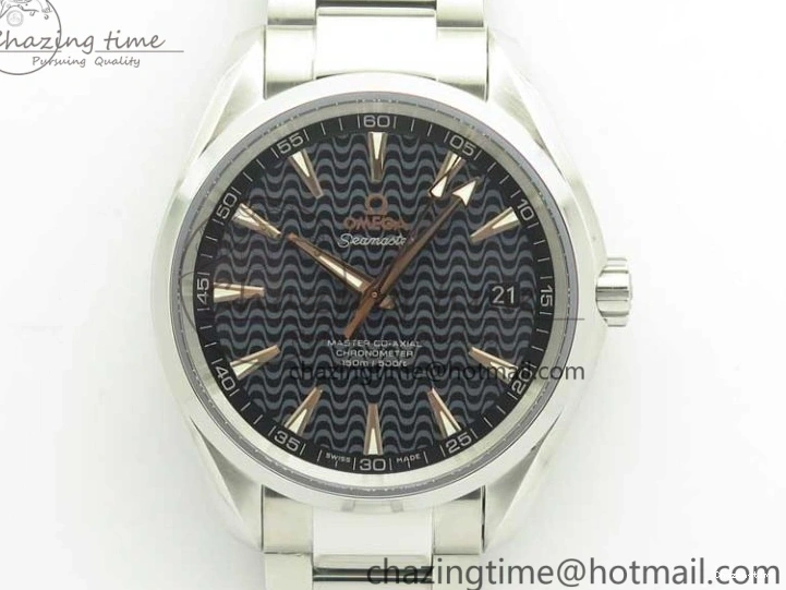 0228 FlexibleFit Aqua Terra 150M SS VSF 1:1 Best Edition Black Wave Textured Dial RG Hand on SS Bracelet A8500 Super Clone 8032